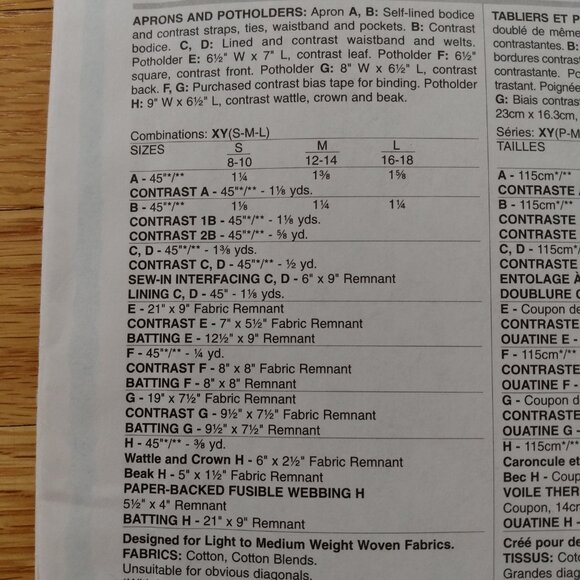 Apron Sewing Pattern Full Bib Size Small Medium Large Butterick 5765 UNCUT - Picture 9 of 12